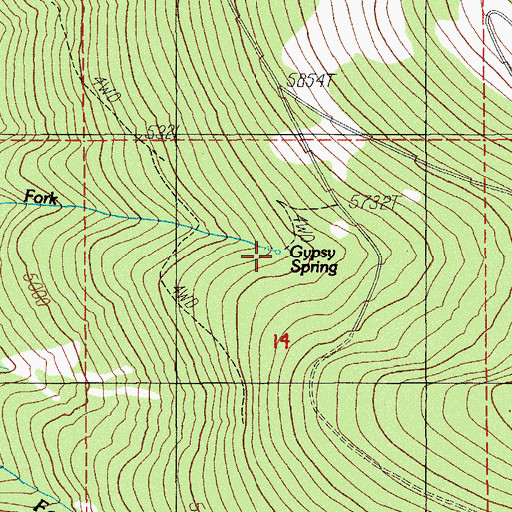 Topographic Map of Gypsy Spring, OR
