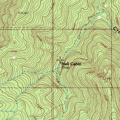 Topographic Map of Hall Cabin, OR