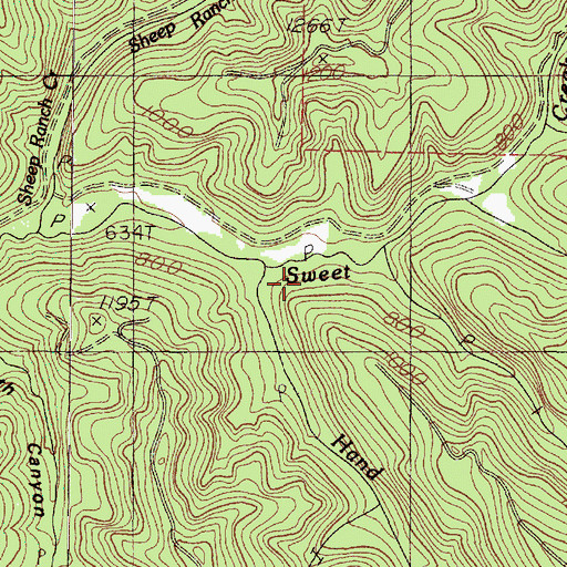 Topographic Map of Hand Creek, OR