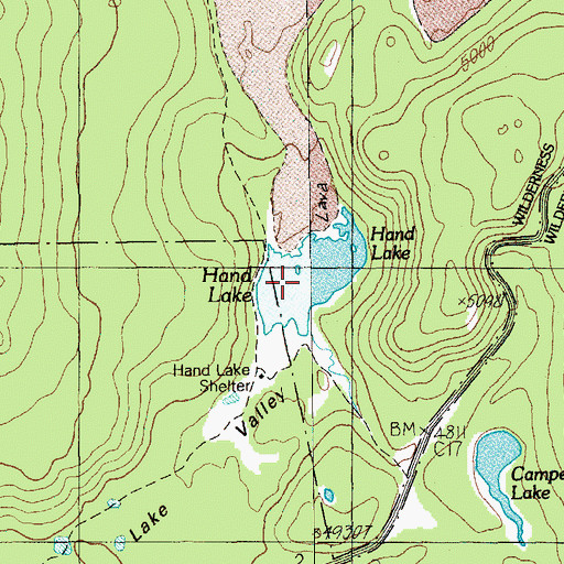 Topographic Map of Hand Lake, OR