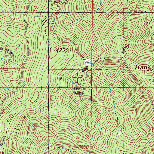 Topographic Map of Hansen Mine, OR