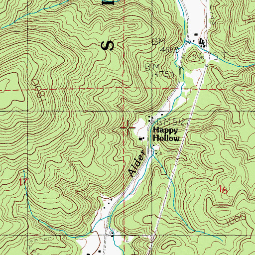 Topographic Map of Happy Hollow, OR