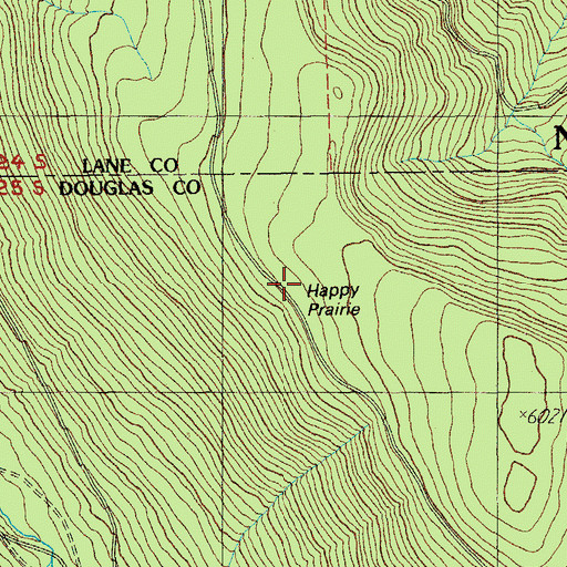 Topographic Map of Happy Prairie, OR