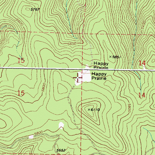 Topographic Map of Happy Prairie, OR