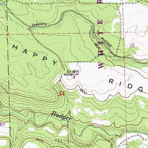 Topographic Map of Happy Ridge, OR
