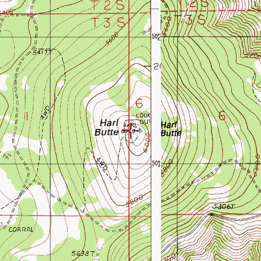 Topographic Map of Harl Butte, OR