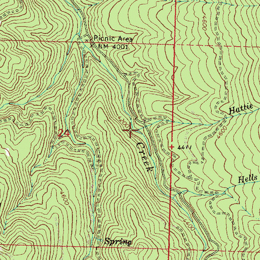 Topographic Map of Hattie Creek, OR
