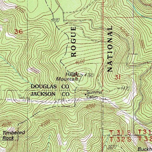 Topographic Map of Hawk Mountain, OR