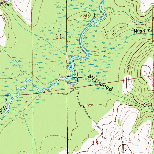 Topographic Map of Billwood Creek, AL