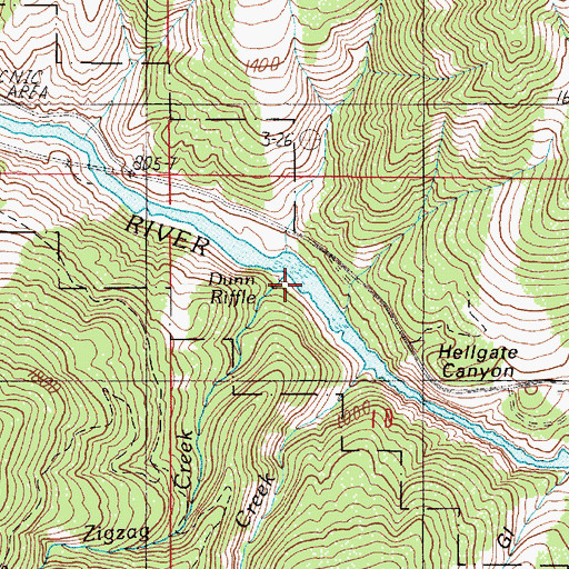 Topographic Map of Hellgate Canyon, OR