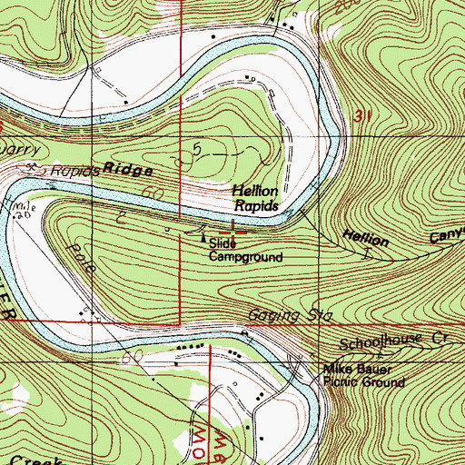 Topographic Map of Hellion Rapids, OR