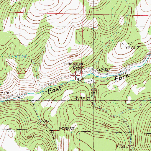 Topographic Map of Herburger Cabin, OR