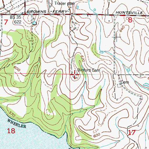 Topographic Map of Binford Cemetery, AL