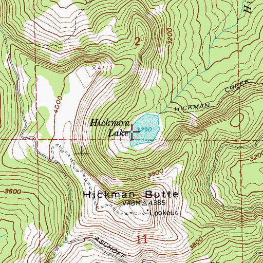 Topographic Map of Hickman Lake, OR