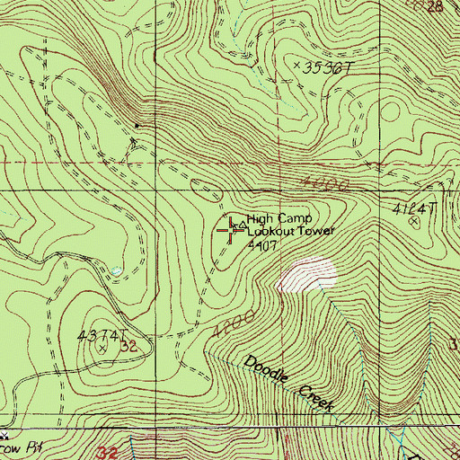 Topographic Map of High Camp Lookout, OR