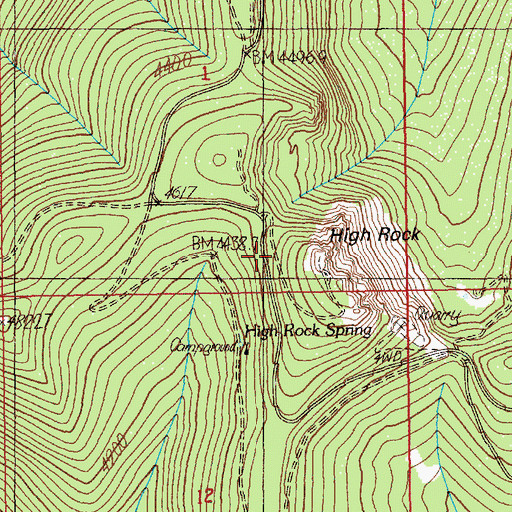 Topographic Map of High Rock, OR