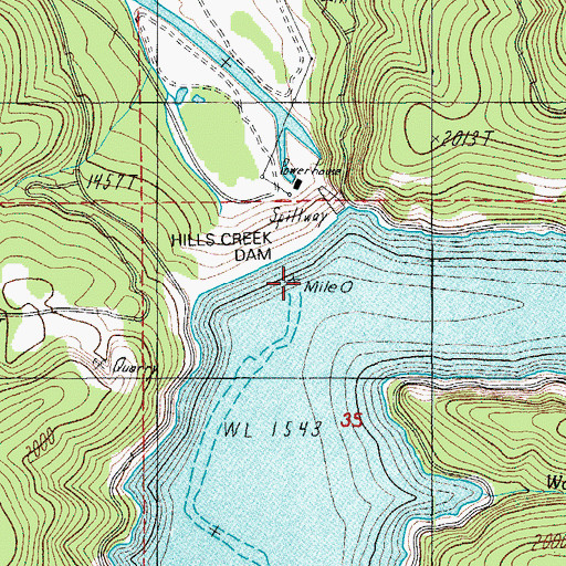 Topographic Map of Hills Creek, OR