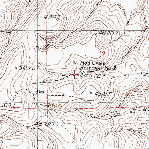 Topographic Map of Hog Creek Reservoir Number Two, OR