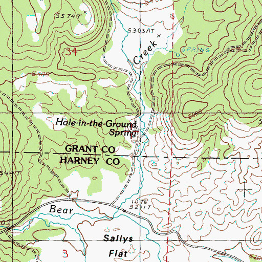 Topographic Map of Hole-in-the-Ground Spring, OR