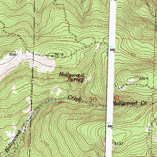 Topographic Map of Hollywood Spring, OR