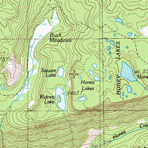 Topographic Map of Honey Lakes, OR