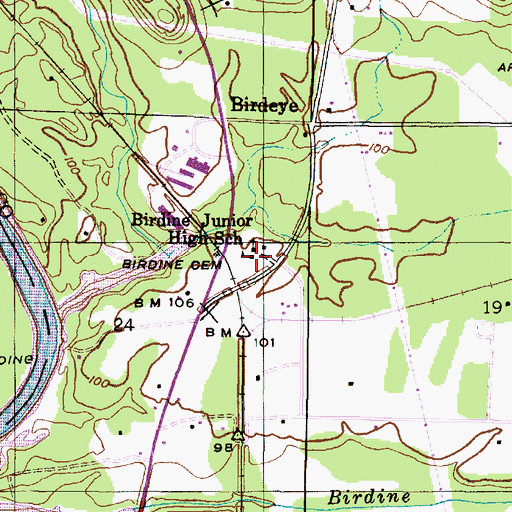 Topographic Map of Birdine Junior High School, AL