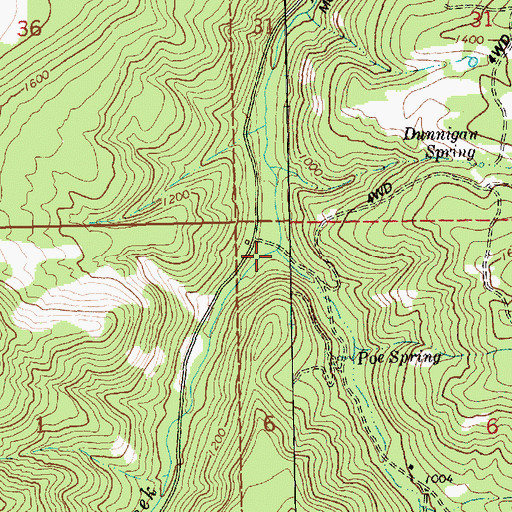 Topographic Map of Honeysuckle Creek, OR