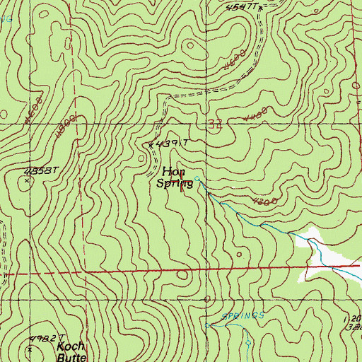 Topographic Map of Hon Spring, OR