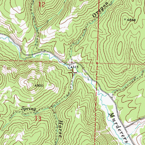 Topographic Map of Horse Creek, OR