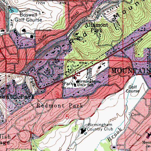 Topographic Map of Birmingham University School, AL