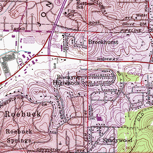 Topographic Map of Biscayne Highlands, AL