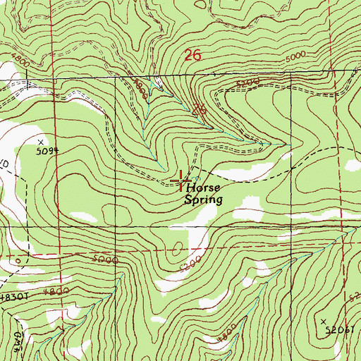 Topographic Map of Horse Spring, OR