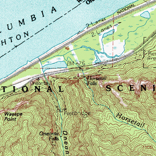 Topographic Map of Horsetail Falls, OR