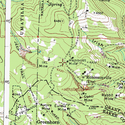Topographic Map of Humboldt Mine, OR