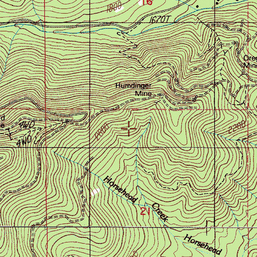 Topographic Map of Humdinger Mine, OR