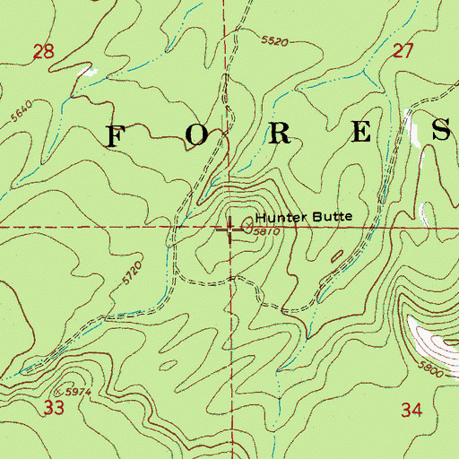Topographic Map of Hunter Butte, OR