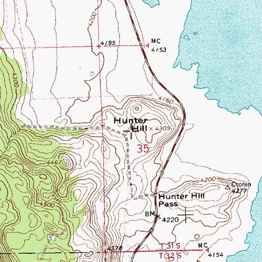 Topographic Map of Hunter Hill, OR