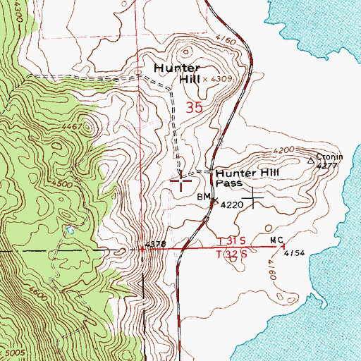 Topographic Map of Hunter Hill Pass, OR
