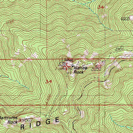 Topographic Map of Illahee Rock, OR