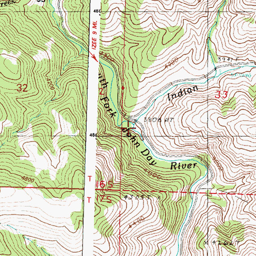Topographic Map of Indian Creek, OR