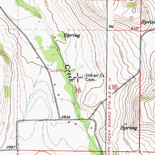 Topographic Map of Indian Creek Cemetery, OR