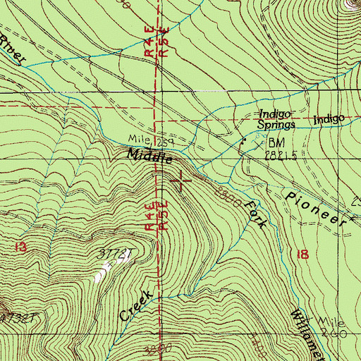 Topographic Map of Indigo Creek, OR