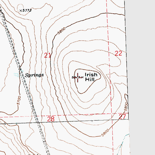 Topographic Map of Irish Hill, OR