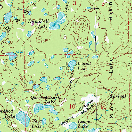 Topographic Map of Island Lake, OR