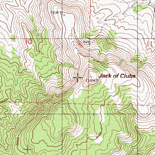 Topographic Map of Jack of Clubs, OR