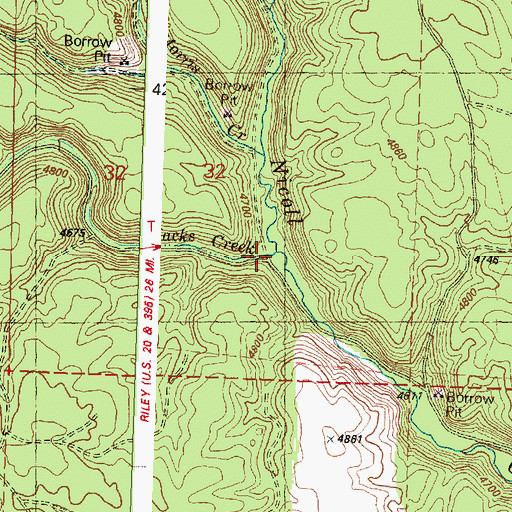 Topographic Map of Jacks Creek, OR