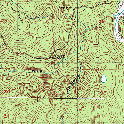 Topographic Map of Jim Hayes Creek, OR