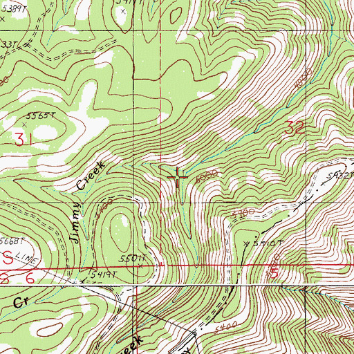 Topographic Map of Jimmy Creek, OR