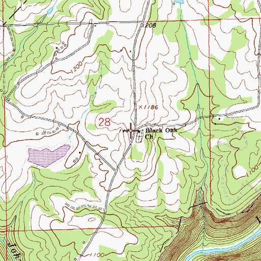 Topographic Map of Black Oak Baptist Church, AL