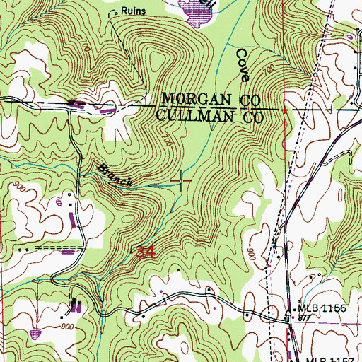 Topographic Map of Blacken Branch, AL